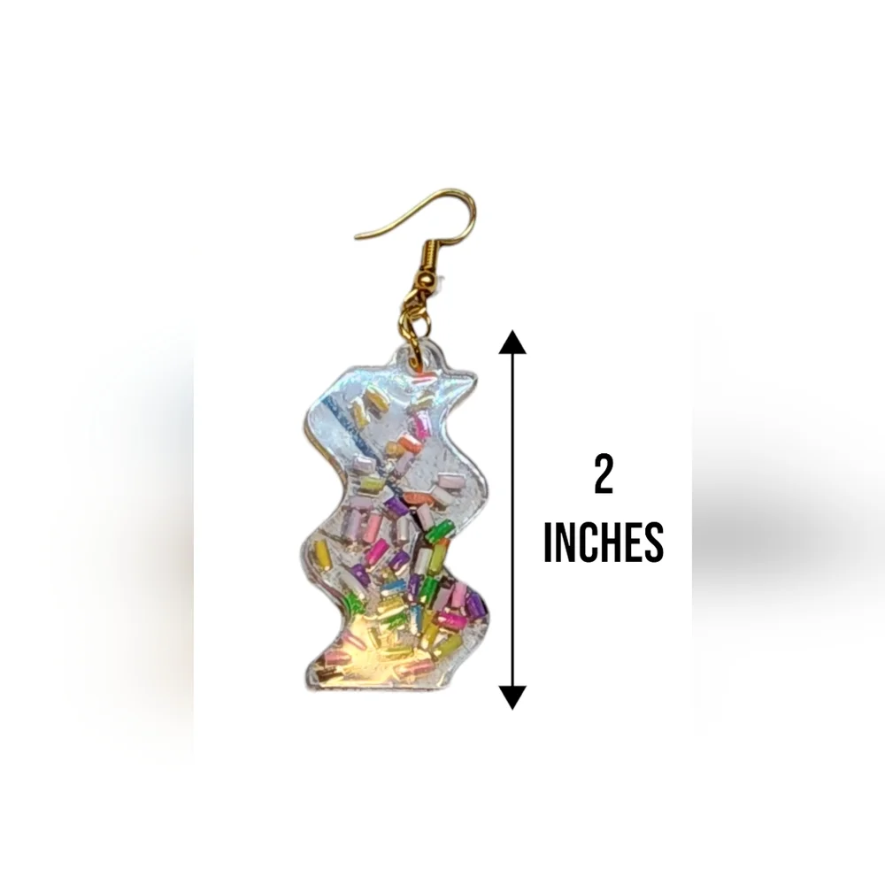 Handmade Resin Sprinkle Ribbon Style Dangle Earrings - Picture 3 of 5